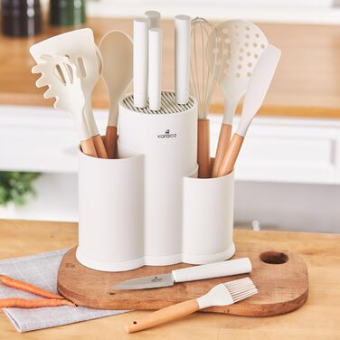 Набір ножів Karaca Gusto 12 шт. з дощечкою та кухонними аксесуарами. Ножі з нержавіючої сталі, ергономічні ручки. Колір: кремовий