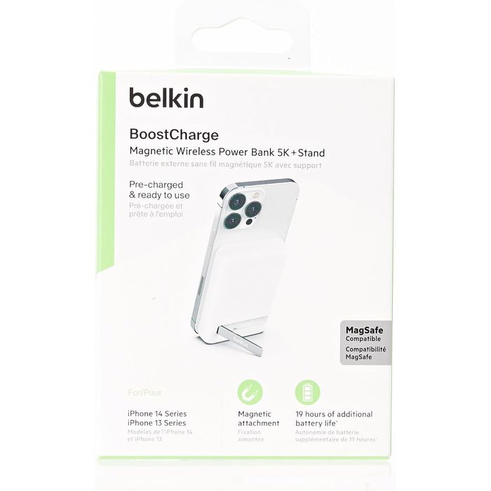 Повербанк Belkin 5000mAh MagSafe з підставкою, 7.5 Вт, сумісний з iPhone 16/15/14 - білий