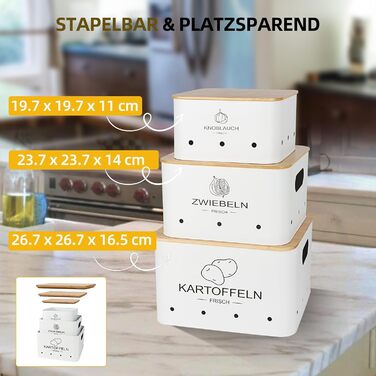 Набір контейнерів для зберігання картоплі, цибулі та часнику - 3 шт. (білий, квадратний)
