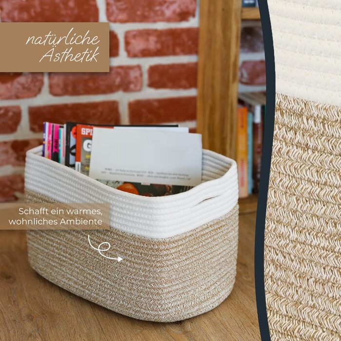 Набір кошиків для зберігання HMF, 3 шт., з прихованими ручками, бавовна, 37,5 x 25 x 22,5 см, пісочний колір