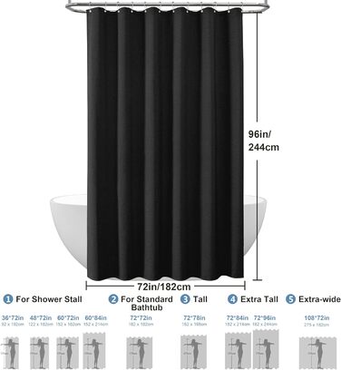 Шторка для душу з льону з металевими кільцями, сіра, 182 x 214 см