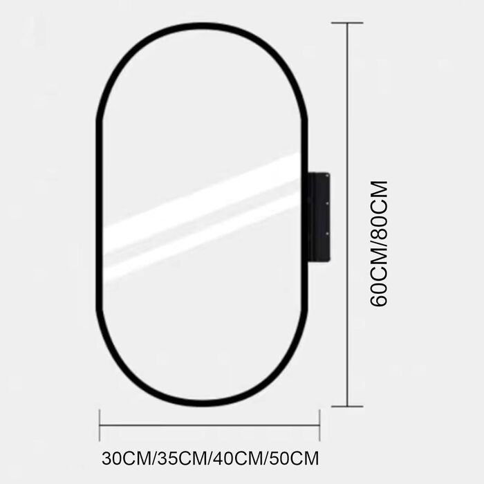 Дзеркало для ванної кімнати Eckspiegel, поворотне, овальне, з металевим каркасом, HD, захищене від вибухів, розміри 30x50 см, 35x60 см, 40x80 см, 50x80 см, колір чорний