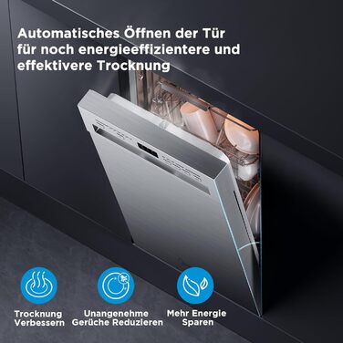 Посудомийна машина Midea SV 5.14K10C, 45 см, 10 комплектів, вбудована, WIFI, 8 програм, 44 дБ, автоматичне відкриття дверцят, таймер затримки 0-24 год, Inox