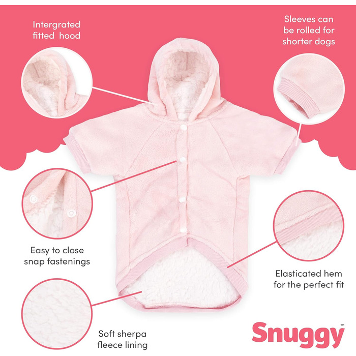 Светр для собак Snuggy - м'яка, тепла шерсть із застібкою на застібці для маленьких/середніх собак, S, рожевий