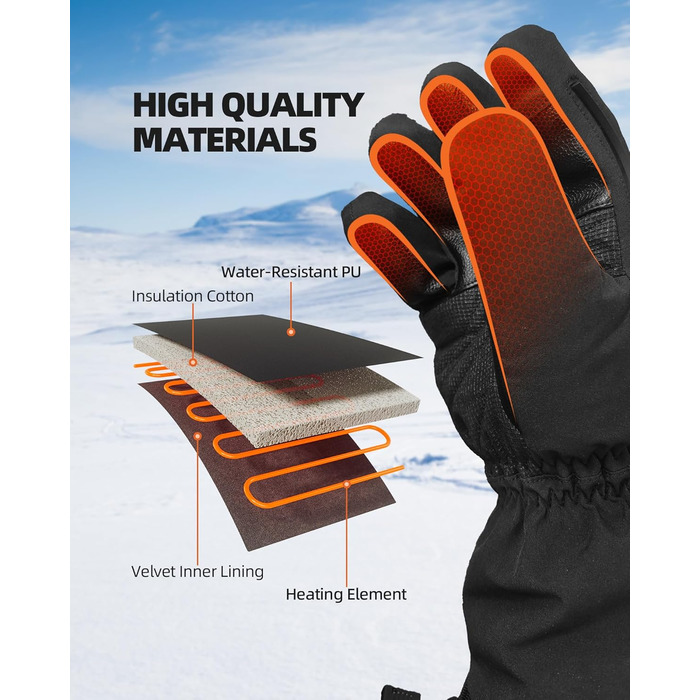 EBOSSOM Зимові рукавички для чоловіків та жінок, 7.4V водонепроникні теплі рукавички з підтримкою сенсорного екрану, вітрозахисні велосипедні рукавички для катання на лижах, піших прогулянок, їзди на мотоциклі та відпочинку