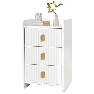 Нічний столик з 3 шухлядами, білий, для спальні та вітальні