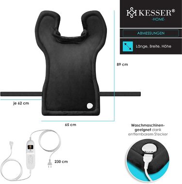 Електричне грілка для спини, шиї та плечей KESSER® з таймером, 9 температурних режимів, 60x85 см, з ремінцем для талії, пульт дистанційного керування, антрацит