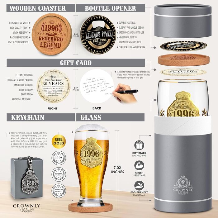 Пивний келих з гравіюванням 570 мл, 50 років, Персоналізований подарунок для чоловіка/тата на День народження, Декор