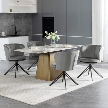 Крісла для обідньої зони WOLTU (2 шт), крісла з обертанням на 360°, м'які крісла з велюру, крісла для макіяжу з підлокітниками, ергономічні, витримують до 150 кг, темно-сірий колір