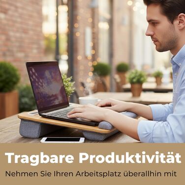 Підставка для ноутбука в ліжко та диван з подушкою, тримач для телефону та підставка для зап'ястя – підходить для ноутбуків до 17' – легка та комфортна для офісу, навчання та відпочинку (Сіра)