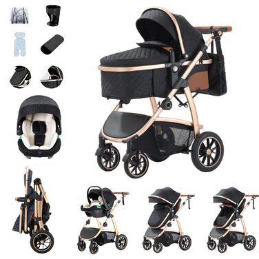Дитяча коляска 3 в 1 Kinderwagen SK20-Schwarz: система подорожей, автокрісло, прогулянкова коляска, комбінована, з дощем, москітна сітка, алюмінієвий каркас, для дітей 0-4 роки