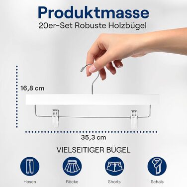 Дерев'яні вішалки для штанів SereneLife з кліпсами (20 шт.), 35,6 x 1,3 x 17 см