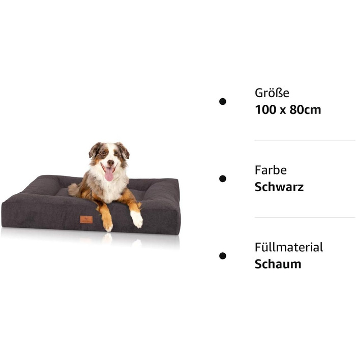 Ортопедична лежанка для собак Sofia XL 100 x 80 см чорна - Подушка для собак для великих, середніх і малих собак - Миється