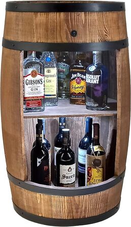 Дерев'яний бар з полицями для вина CREATIVE COOPER Fass - LED підсвітка, 80x50 см, стилістика рустік