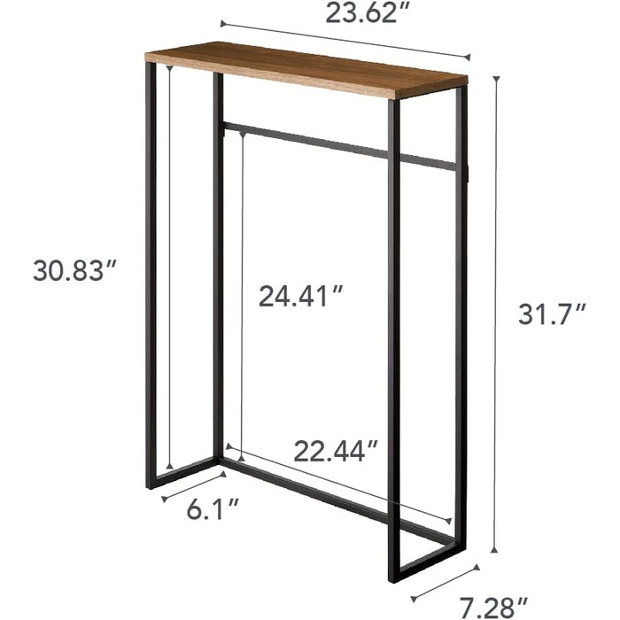 Консольний стіл YAMAZAKI Tower, мінімалістичний дизайн, сталь, дерево, чорний, 60x18.5x80.5 см