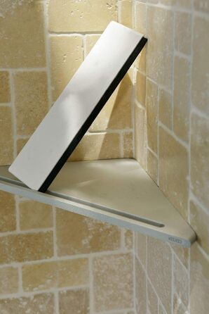 Кутова душова полиця Keuco з алюмінію, анодоване срібло, в т.ч. скляний ракель, білий, 24,2x24,5x6,3 см, настінна душова кабіна, душова полиця, Edition 400 (комплект тримача для туалетного паперу)