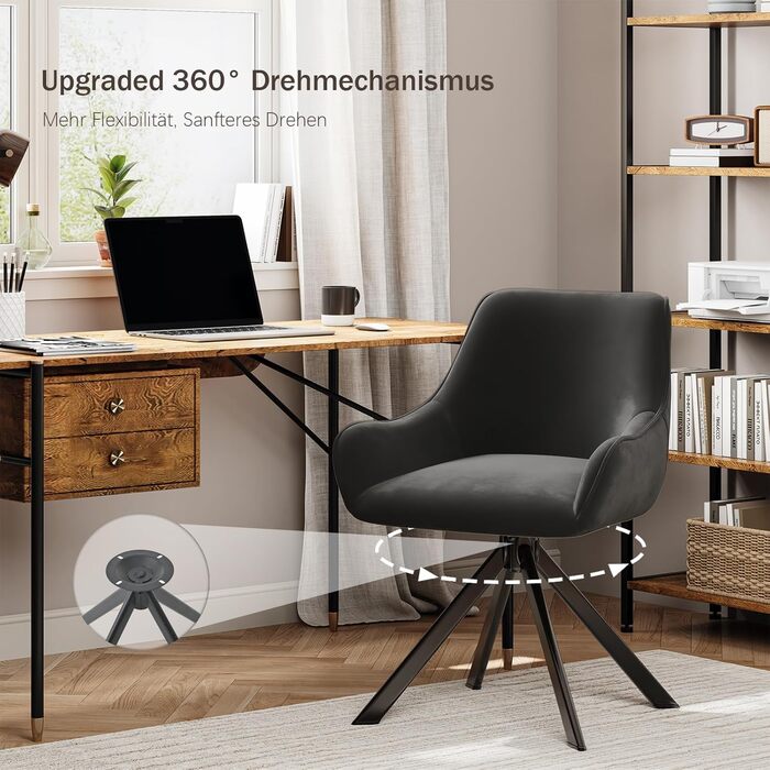 Обідні стільці поворотні, комплект 4 шт. з підлокітниками, коричневі. Сучасний дизайн, металевий каркас, підходить для їдальні, вітальні, офісу.