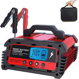 Зарядний пристрій для акумулятора 12V/24V LEICESTERCN - Автомобільний, мотоциклетний, з LCD, 5/10/25A, 6-ступінчастий, з багаторазовим захистом