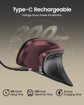 ProtoArc EM11 NL Вертикальна миша, бездротова, заряджається, Bluetooth + USB, для комп'ютера, iPad, Mac, Windows - чорний, зелений (червоний)