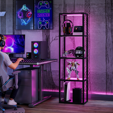 Стійка лампа HOMCOM з RGB підсвічуванням та скляними полицями, 4-рівнева LED-стійка лампа з пультом дистанційного керування, синхронізація з музикою, чорного кольору