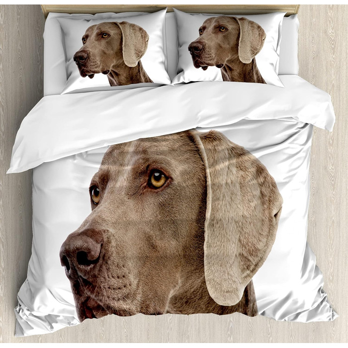 Набір підковдр ABAKUHAUS Weimaraner для односпальних ліжок, портрет собаки крупним планом, захист від кліщів для алергіків Підходить з наволочкою, (230 x 220 см - 70 x 50 см, біле какао-засмагу)