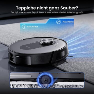 Робот-пилосос Proscenic Q8 Max+ з функцією миття, 8000Pa, 200хв, док-станція для самоочищення, 3л, лазерна навігація, керування через додаток, сумісність з Alexa, Google, Siri, чорний