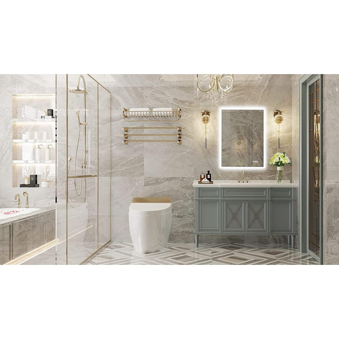 Дзеркало для ванної кімнати Furduzz LED, 70x50 см з підсвічуванням, сенсорним вимикачем, 3 кольори світла, регулювання яскравості, антизапарник, пам'ять налаштувань