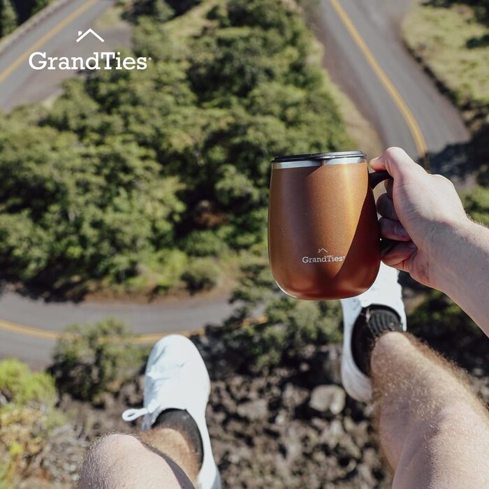 Термокружка Grandties з ручкою та кришкою-ковпачком, 480 мл | З подвійних стінок з нержавіючої сталі, зберігає тепло та холод | Колір: Cognac Metallic