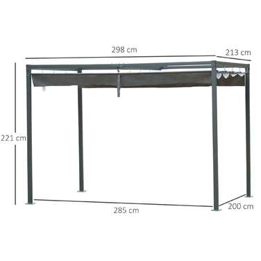 Пергола 3x2м для саду, садовий павільйон, навіс для тераси з металу, регульований дах, автономна конструкція, захист від сонця для тераси та саду, сірий
