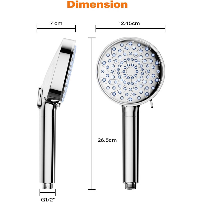 Фільтр для душу Cobbe з шлангом, високонапірна ручна лійка з 20-ступеневою фільтрацією, водозберігаючий душ з 6 режимами струменя, дощовий душ, що підвищує тиск, економний душ для жорсткої води (7.chrom01)
