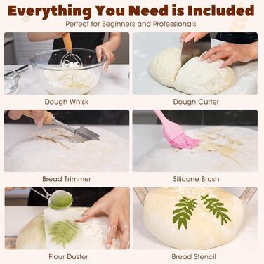 Набір для закваски з силікону MQFORU: 30 шт. Гірчаки (28 см круглі, 29 см овальні), скляна тара 730 мл, щітка, скребок. Для випікання хліба (рожевий)