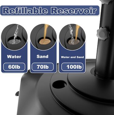 Підставка для парасольки на терасу, міцна, на колесах, до 45,4 кг, заповнювана, мобільна, квадратна, вітростійка, для деку, басейну, газону, чорна