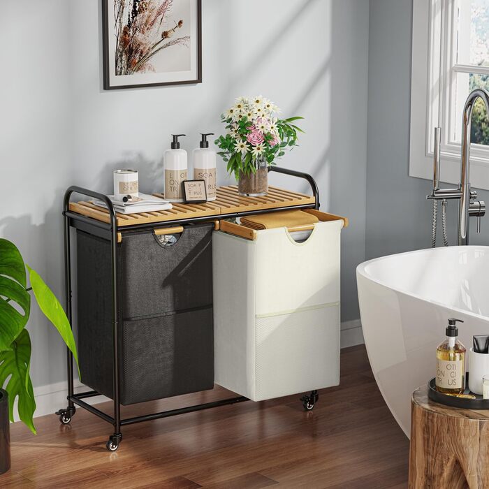 Кошики для білизни з сортувальником та висувними кишенями, 2 шт. (50 л, чорний/білий)