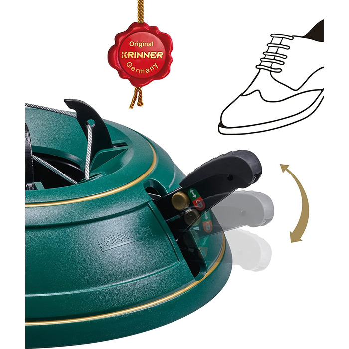 Підставка для різдвяної ялинки KRINNER Vario Classiv зеленого кольору 39 см з інклюзією. Ножна педаль і одностороння Техніка для дерев висотою до 2,6 м 9400