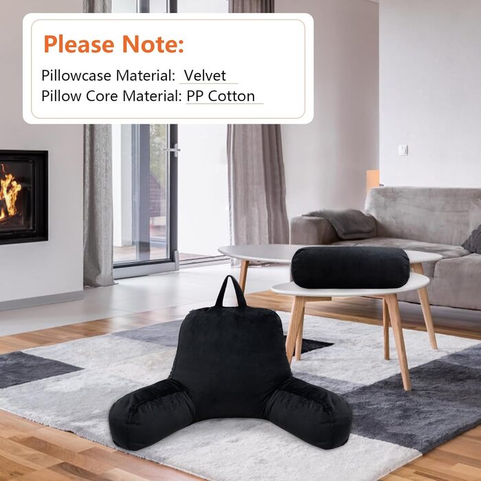 Велике подушечне крісло-гніздочко з валиками для шиї, чорне - для читання, перегляду телевізора, ігор та відпочинку в ліжку або на дивані