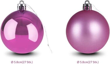 Різдвяні кулі Deuba Різдвяний декор пластикові матові блискучі ялинкові кулі Ø 3 4 6 см всередині і зовні (комплект з 54 шт. , рожевий)