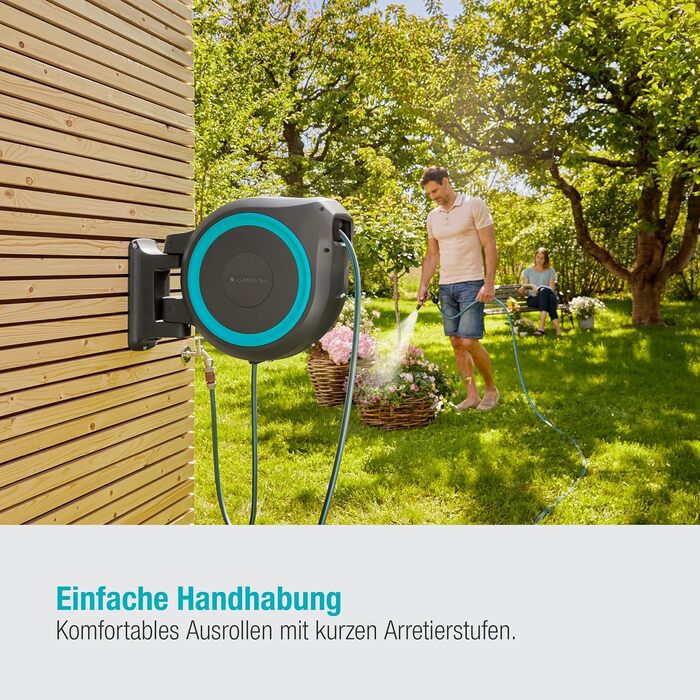Шланг садовий Gardena RollUp XL (блакитний) 35 м: гнучкий полив для великих садів, поворотна коробка для шланга, з шлангом Gardena 35 м та монтажними аксесуарами (18630-20)