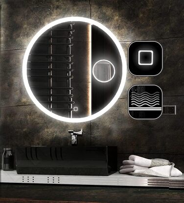 Дзеркало для ванної кімнати з підсвічуванням LED, діаметр 90 см, кругле. Нейтральне світло 4000K. Без додаткових функцій. Розміри 100x100 см.