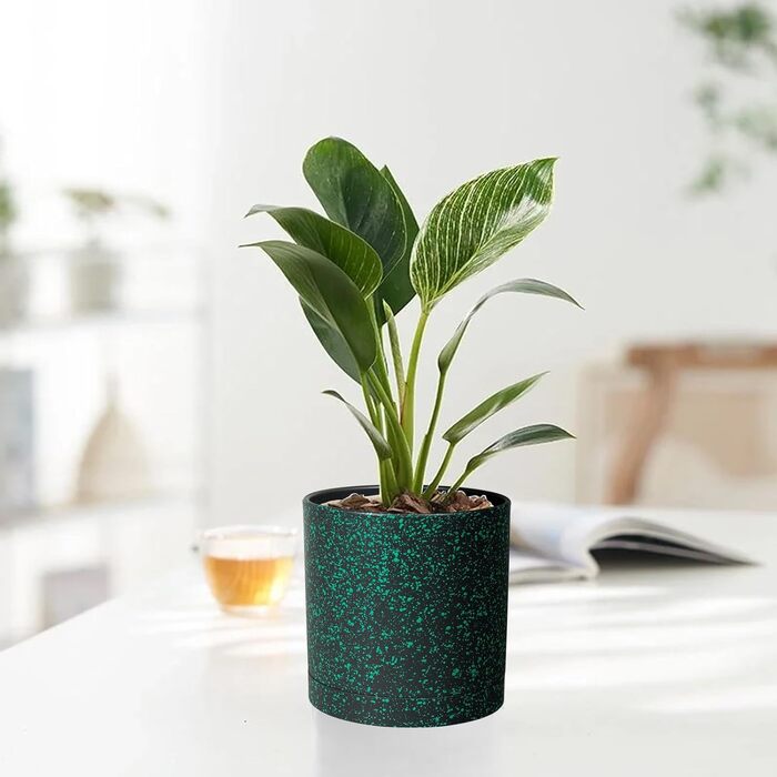 5шт горщиків для квітів з підставкою, 17.8/15.2/14/12.7/10.2см, пластикові горщики для рослин, гідропоніка, набір горщиків для дому та балкону, зелені з коричневим піддоном (7+6+5.5+5+4 дюйми)