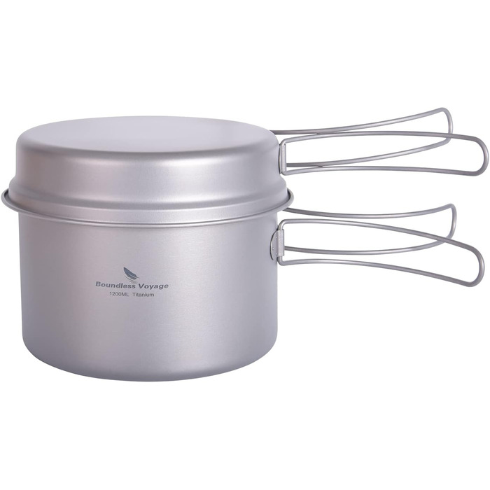 Набір кухонного посуду iBasingo Titan Topf Pfanne Set 1200мл & 500мл: каструля, сковорода, миска для кемпінгу, туризму, приготування їжі на природі. Легкий набір з 2 шт. з розкладним ручками. Ідеально для 1 особи. Ti2110C
