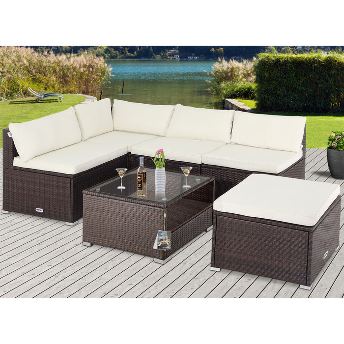 Садовий комплект меблів CASARIA Premium XL з поліратангу, 16 елементів, модульний, зі столом і м'якими подушками