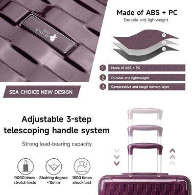 Набір валіз Sea Choice: 3 валізи (55/65/75 см) + косметичка, жорсткий корпус, TSA-замок, колір м'ятно-зелений