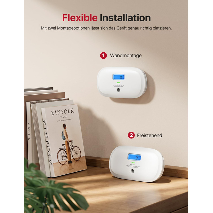 X-Sense Детектор чадного газу XC0C-iR з LCD-дисплеєм, сертифікат TÜV Rheinland, керування через додаток, змінна батарея, 1 шт. Білий