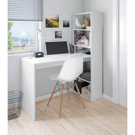 Письмовий стіл Denton, двосторонній письмовий стіл з книжковою шафою на 5 полиць, кабінет або офісний стіл для бухгалтерів ПК, см 120x53h144, білий і антрацитовий (Bianco Opaco)