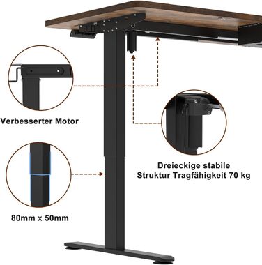 Електричний стоячий стіл Devoko 180x80 см з USB-портом, 3 положення, таймер, блокування, рустикальний/вінтажний колір