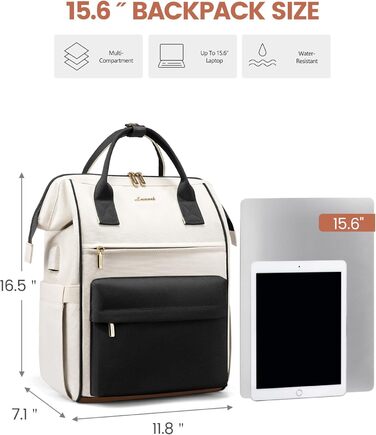 Сумка-рюкзак LOVEVOOK для жінок, для ноутбука, подорожей, роботи, школи, університету. Містка, водонепроникна, елегантна, бежева (15,6 дюймів)