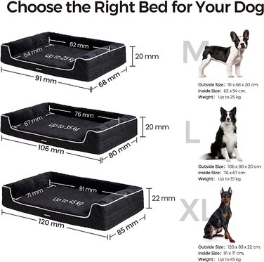 Ортопедичне ліжко для собак HMTOPE, диван для собак, надм'який поролон, знімний і миється, нековзна підлога, подушка для собак, кошик для собак сірого кольору, 91 см (XL (120 85 22 см))