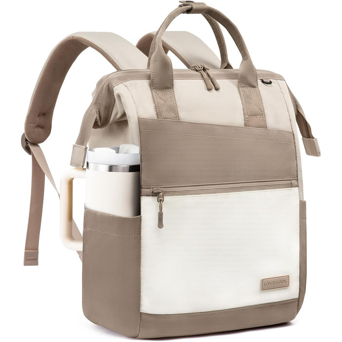 LOVEVOOK Рюкзак для жінок, 15.6 дюймів, шкільний рюкзак для підлітків, велика кишеня для пляшки води, велике відкриття, сумка для роботи, сумка для навчання, рюкзак для подорожей, університету, школи (Хакі, 15.6 дюймів)