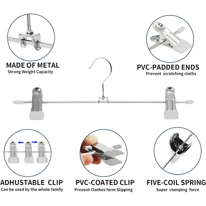 Металева вішалка для брюк, протиковзка, поворотний гачок на 360, 31 см, сріблясто-білий, AIY0420W, 20 шт.