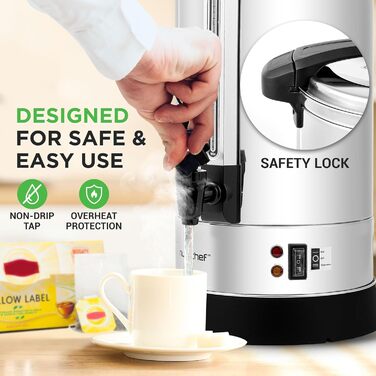 NutriChef Електричний Консервний Автомат та Дозатор Гарячої Води 13л – Нержавіюча Сталь з Безпечним Кришкою та Краном Без Підтікання | Функція Підтримки Теплоти для Глінтвейну, Чай, Кава | Для Професійного та Особистого Використання | 1100W Компактний При